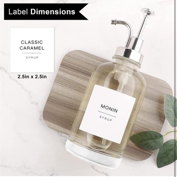 NWT Glass Coffee Syrup Dispenser Bottles with 84 Labels (Set of 2)Coffee Pump - Picture 5 of 7